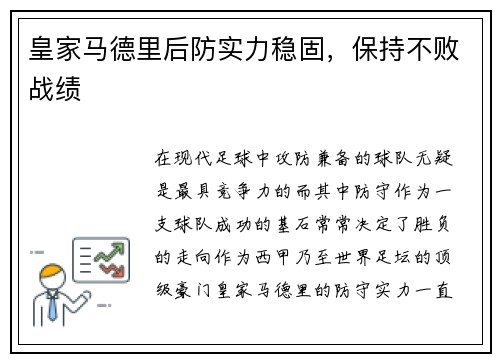 皇家马德里后防实力稳固，保持不败战绩