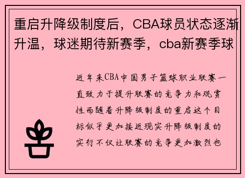 重启升降级制度后，CBA球员状态逐渐升温，球迷期待新赛季，cba新赛季球员发布